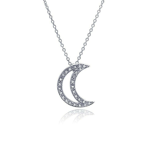 925 Sterling Silver Half Crescent Moon Pendant Necklace 16"-18"