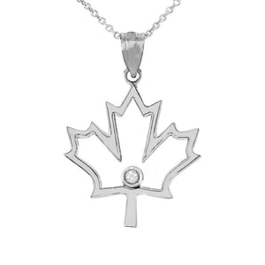 925 Sterling Silver Outline Canadian Maple Leaf CZ Openwork Pendant Necklace