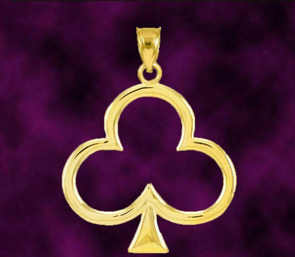 10k Solid Yellow Gold Lucky Shamrock Four Leaf Clover Irish Pendant Necklace