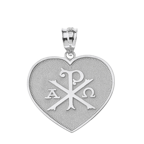 925 Sterling Silver Christian Symbol Chi Rho Heart Shape Pendant Necklace