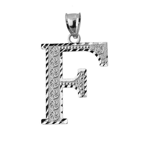 925 Sterling Silver Initial Letter F Pendant Necklace - Large, Medium, Small DC