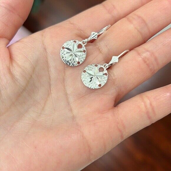 925 Sterling Silver Sand Dollar Drop/Dangle Leverback Earrings