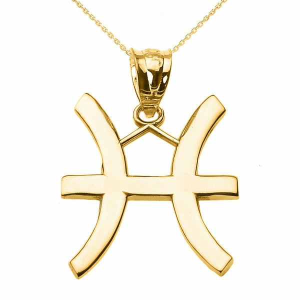 14k Solid Yellow Gold Pisces March Zodiac Sign Horoscope Pendant Necklace