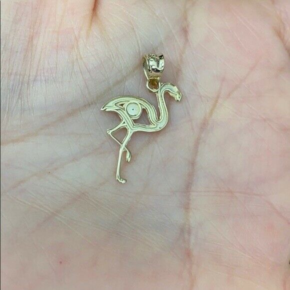 10k Solid Rose Gold Diamond Flamingo Pendant Necklace