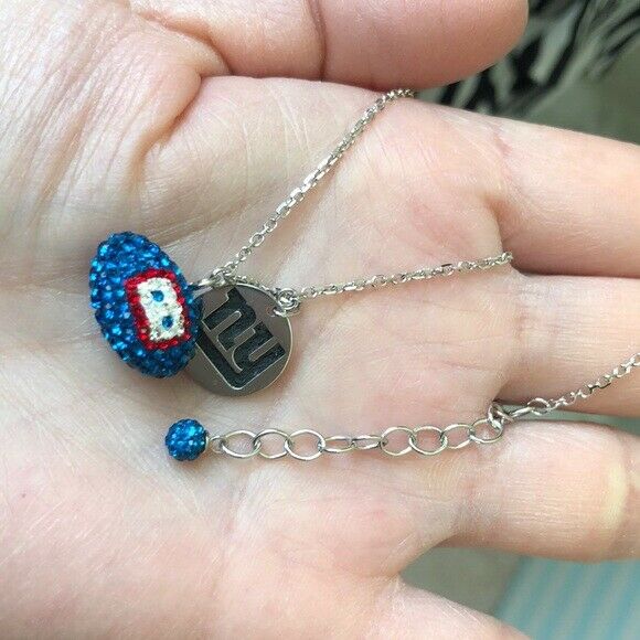 Licensed NFL Team New York Giants Football Crytals Necklace Sterling Silver