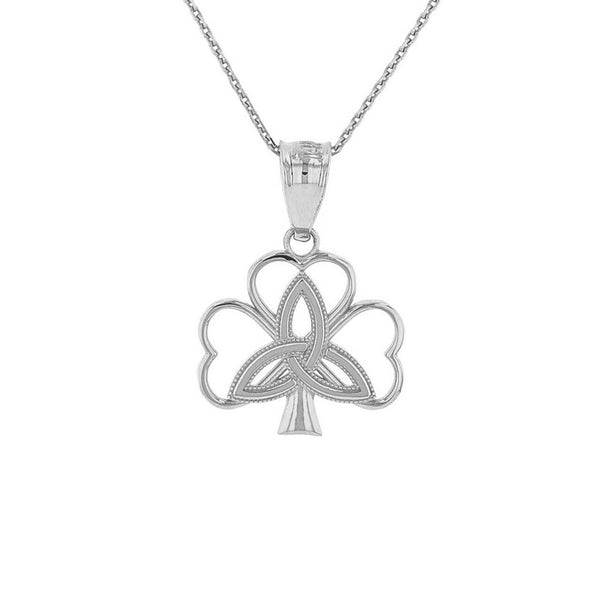 10K Solid Gold Triquetra Irish Celtic Clover Charm Pendant Necklace