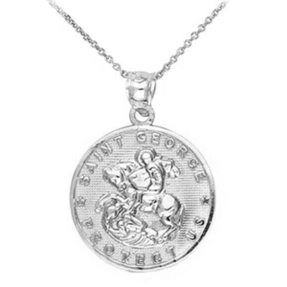 Fine Sterling Silver Saint Michael Protect Us Coin Pendant Necklace Made in USA