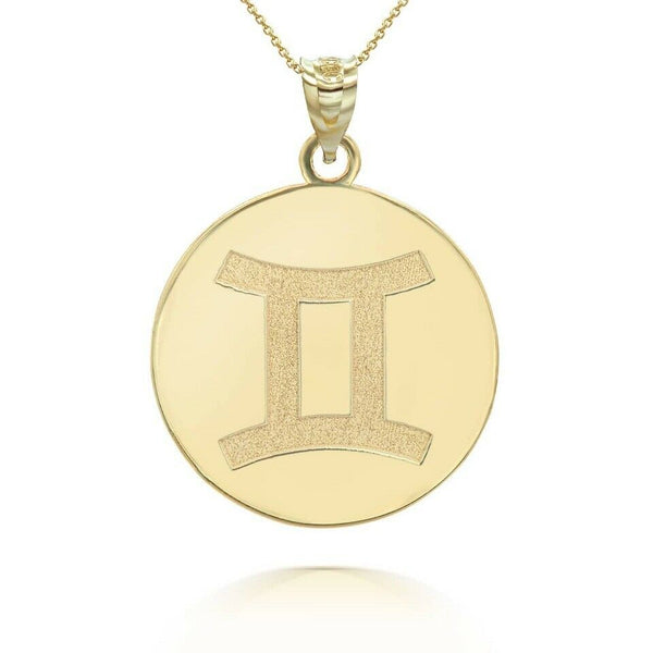 Personalized Name 10k 14k Solid Gold Zodiac Sign Gemini Pendant Necklace
