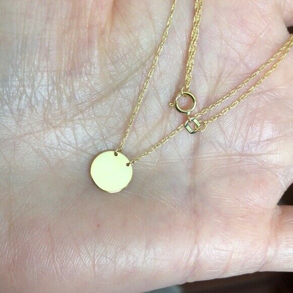 14K Solid Rose Gold Mini Disk Round Disc Dainty Necklace - Minimalist 16"-18"