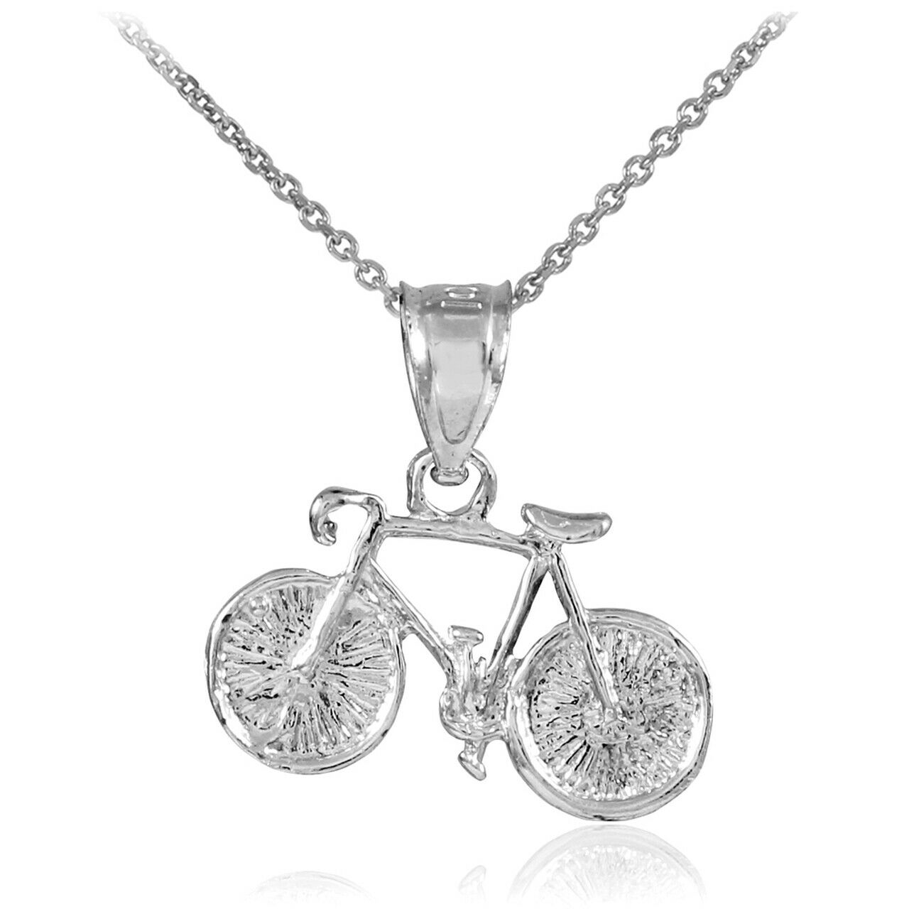 925 Sterling Silver Bicycle Charm Sports Pendant Necklace Made In USA