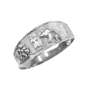 925 Sterling Silver Lucky Owl, Elephant, Horseshoe, Thirteen, Flower Ring