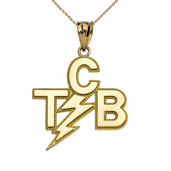 10K Solid Yellow Gold Taking Care of Business In A Flash (TCB) Pendant Necklace