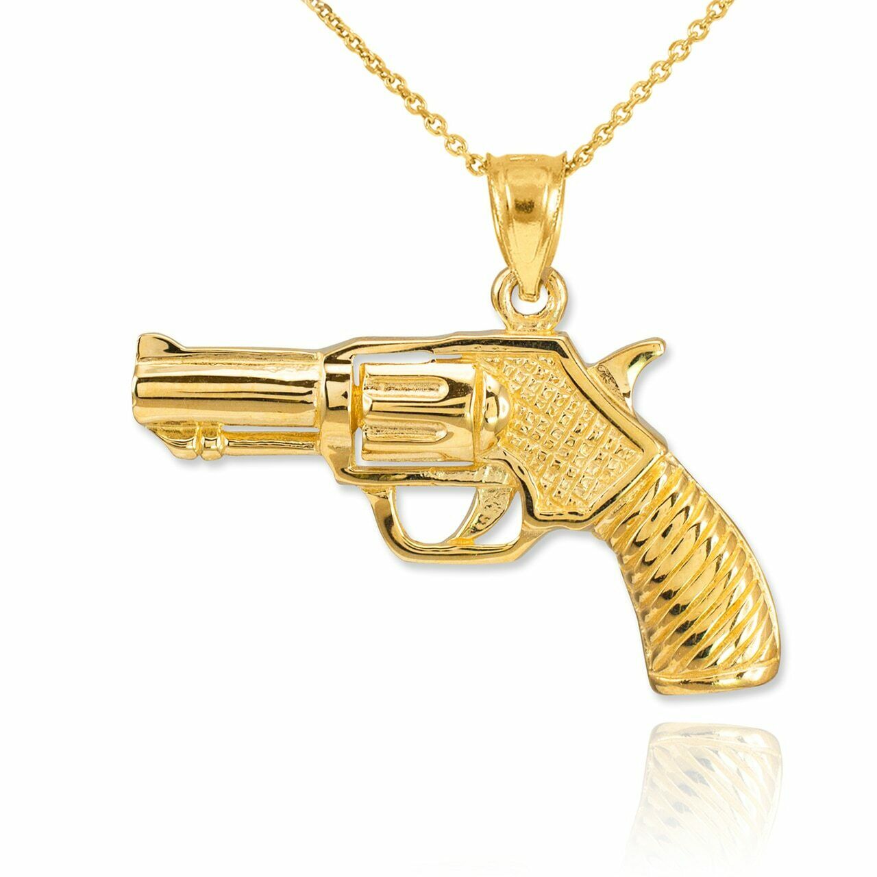 14k Gold Revolver Gun Western Pistol Handgun Ammunition Firearm Pendant Necklace