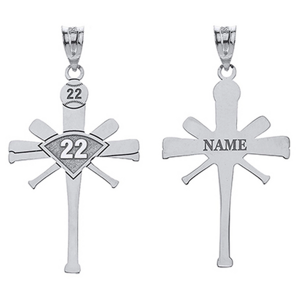 Personalized Engrave Name Number Baseball Bats Athletes Cross Pendant Necklace