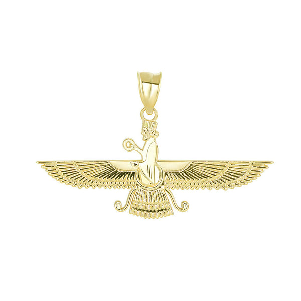 14K Solid Gold Persian God Faravahar Pendant Necklace - Yellow, Rose, or White