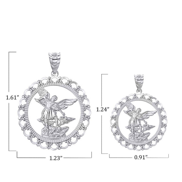 Sterling Silver Saint St Michael Archangel Openwork Pendant Necklace Small Large
