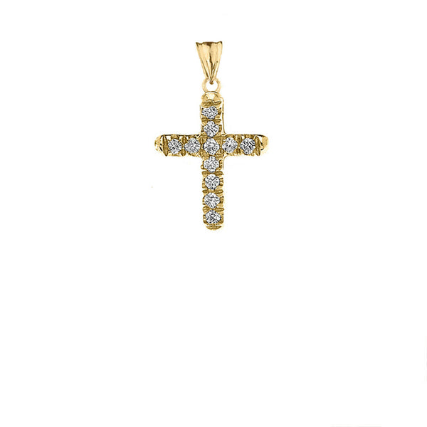 14k Yellow Gold Mini Elegant Diamond Cross Pendant Necklace 16" 18" 20" 22"