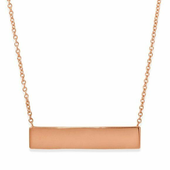 925 Sterling Silver Rose Gold Plated Bar Plate Rectangle Geometric Necklace