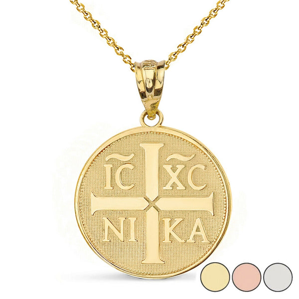 10K Solid Gold Christogram ΙϹ ΧϹ ΝΙΚΑ Jesus Christ Conquers Pendant Necklace
