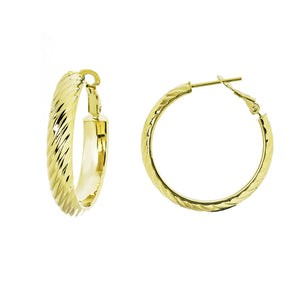 14k Real Solud Yellow Gold Fancy Round Ribbed Diamond-cut Hoop Earrings 25 mm