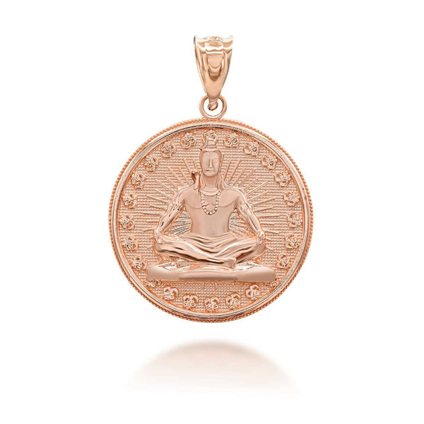 14K Solid Gold Lord Shiva Coin Pendant Necklace - Yellow, Rose, or White