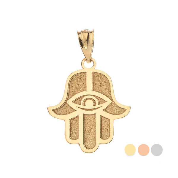 Personalized Name 10k 14k Gold Hamesh Hand Hamsa with Evil Eye Pendant Necklace