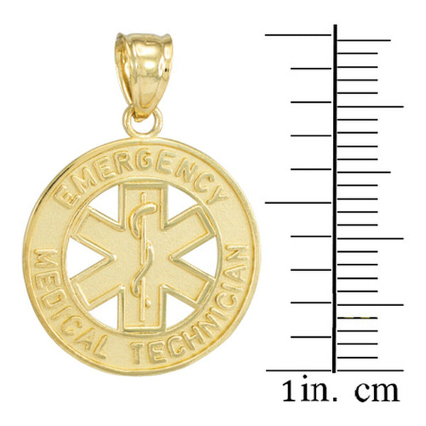 Solid Gold Rod of Asclepius EMT Medical Emergency Technician Pendant Necklace