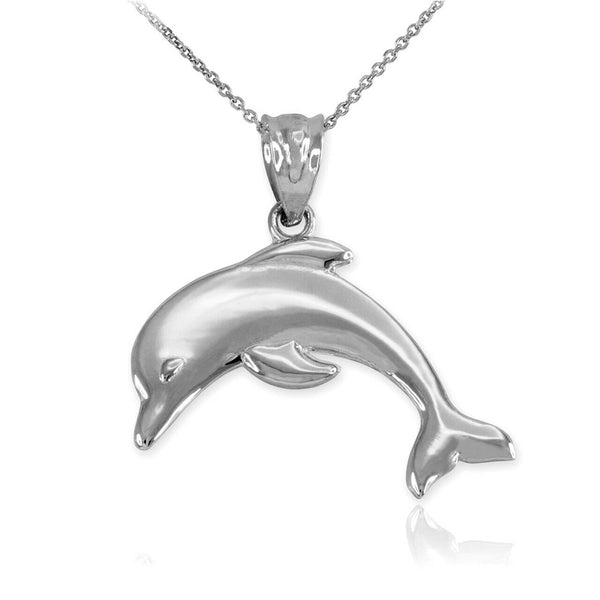 925 Sterling Silver Jumping Dolphin Charm Pendant Necklace