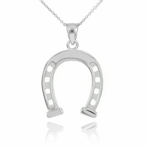 14k White Gold Horseshoe Lucky Pendant Necklace Arc Amulet Crescent Caballo