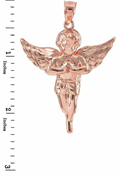 14K Solid Rose Gold Diamond Cut Angel Pendant Size Small, Medium, Large