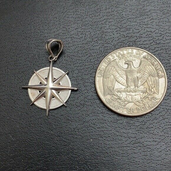 925 Sterling Silver Nautical Compass Pendant Necklace