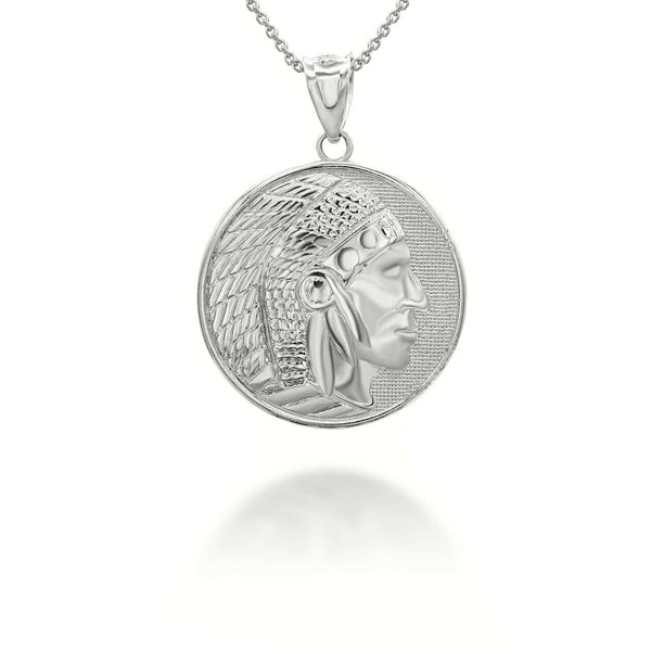 925 Sterling Silver Native American Apache Chief Head Coin Pendant Necklace