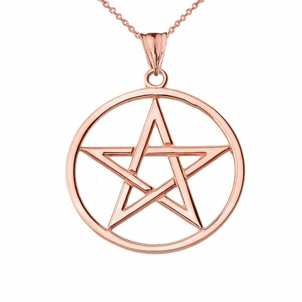 Solid 14k Rose Gold Pentagram Friendship Pendant Necklace 16" 18" 20" 22"