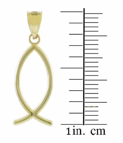 14k Solid Real Yellow Gold Ichthus Jesus Fish Vertical Pendant Necklace