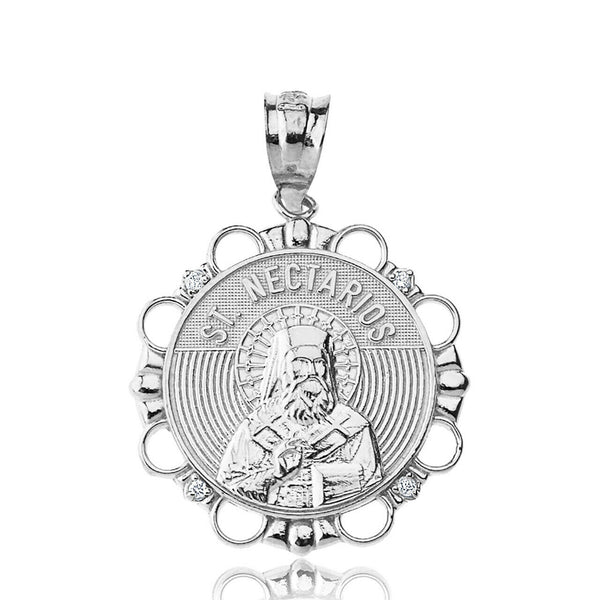 925 Sterling Silver CZ Saint Nectarios of Aegina Pendant Necklace