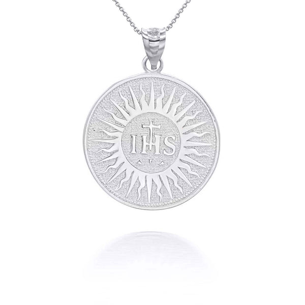 14K Solid Gold Holy Name of Jesus Pendant Necklace - Yellow, Rose, or White