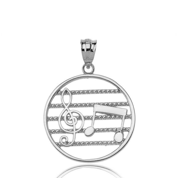 925 Sterling Silver Music Staff Treble Clef Two Eighth Notes Pendant Necklace