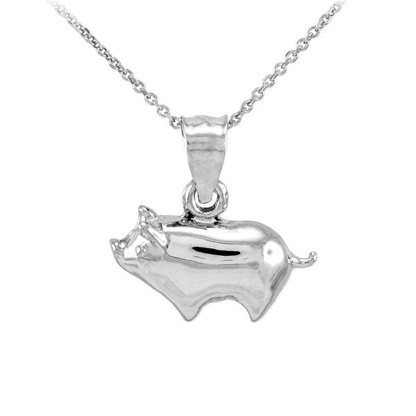 10K Solid White Gold Pig Charm Pendant Necklace 16" 18" 20" 22"