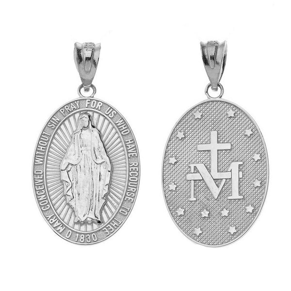 10K Solid Gold Our Lady of Graces Miraculous Medal Oval Pendant Necklace