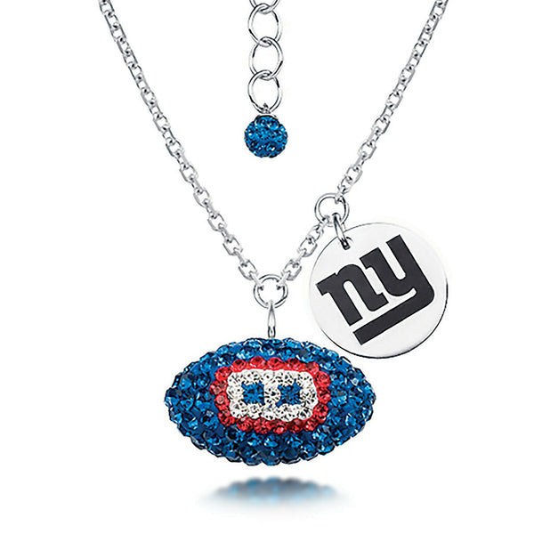Licensed NFL Team New York Giants Football Crytals Necklace Sterling Silver