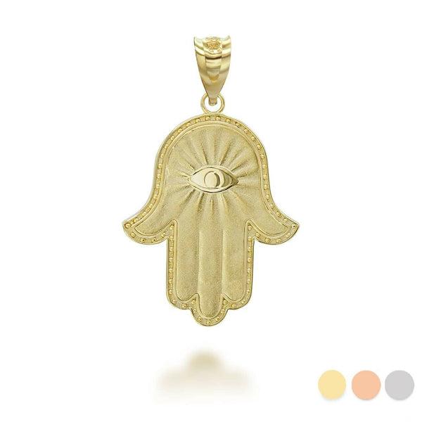 10K Solid Gold Hamsa All Seeing Eye Evil Eye Pendant Necklace