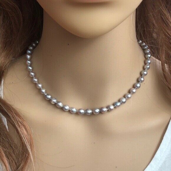 Gray Pearl Necklace 15 inches 6-7 mm