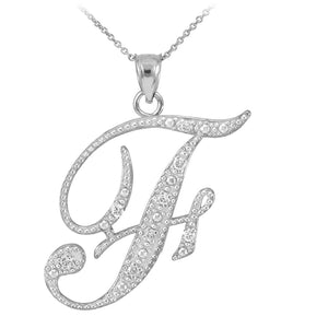 Personalized 925 Sterling Silver CZ Initial Script Letter F Pendant Necklace