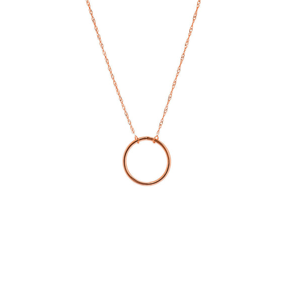 14K Solid Rose Gold Mini Wire Open Circle Necklace - Minimalist Adjustable