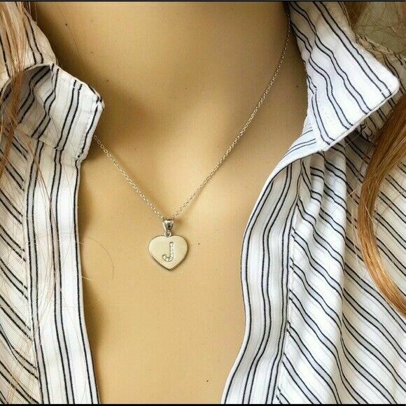 925 Sterling Silver CZ Initial Letter T Heart Pendant Necklace - 16" 18" 20" 22"