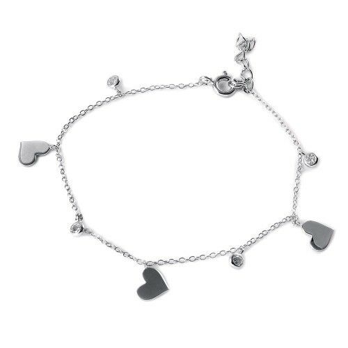 Fine Sterling Silver 925 CZ Small Hearts Bracelet 7"-8" adjustable