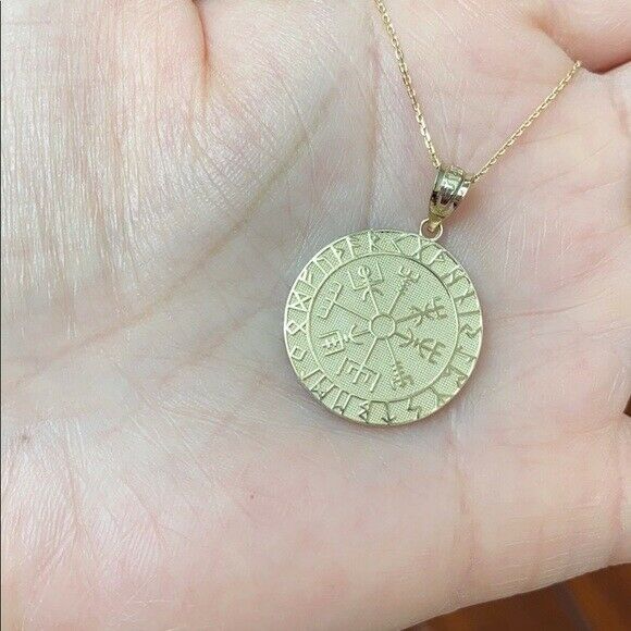 Rose Gold Vegvisir Protection Runes Viking Compass Icelandic Pendant Necklace