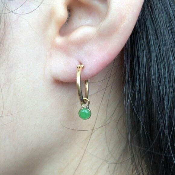 Small 14K Solid Yellow Gold Dangle Jade Baby Earrings