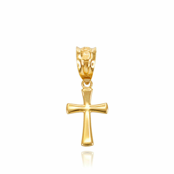10K Yellow Gold Round Mini Small Cross Pendant Necklace 16" 18" 20" 22"