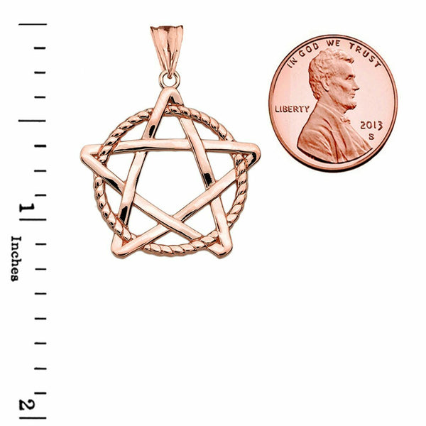 10k Rose Gold Pentagram Friendship Intertwined In Rope Pendant Necklace